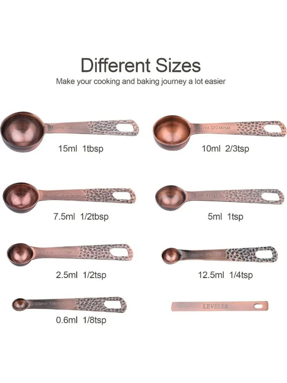 14-Piece Copper Measuring Cups & Spoons Set for Baking, Cooking, Dry & Liquid